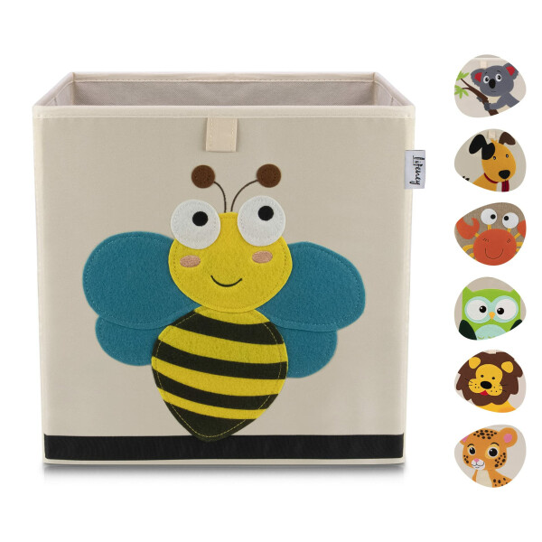 LIFENEY Aufbewahrungsbox Kinder mit Biene Motiv I Spielzeugbox mit Tiermotiv passend für Würfelregale I Ordnungsbox für das Kinderzimmer I Aufbewahrungskorb Kinder