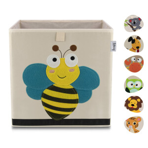 LIFENEY Aufbewahrungsbox Kinder mit Biene Motiv I Spielzeugbox mit Tiermotiv passend für Würfelregale I Ordnungsbox für das Kinderzimmer I Aufbewahrungskorb Kinder
