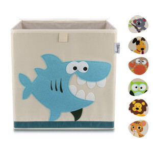 LIFENEY Aufbewahrungsbox Kinder mit Hai Motiv I Spielzeugbox mit Tiermotiv passend für Würfelregale I Ordnungsbox für das Kinderzimmer I Aufbewahrungskorb Kinder