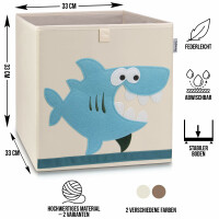 LIFENEY Aufbewahrungsbox Kinder mit Hai Motiv I Spielzeugbox mit Tiermotiv passend für Würfelregale I Ordnungsbox für das Kinderzimmer I Aufbewahrungskorb Kinder