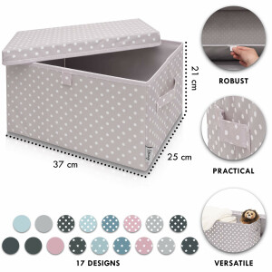 LIFENEY 2-Set Aufbewahrungsbox Kinder (37x25x21cm) I Aufbewahrungskorb für Kinderzimmer und Wohnbereich I Kinder Aufbewahrungskiste (Hellgrau Punkte)
