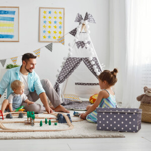 LIFENEY 2-Set Aufbewahrungsbox Kinder (37x25x21cm) I Aufbewahrungskorb für Kinderzimmer und Wohnbereich I Kinder Aufbewahrungskiste (Hellgrau Punkte)