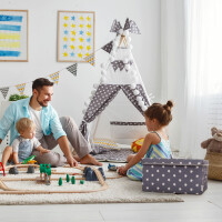 LIFENEY 2-Set Aufbewahrungsbox Kinder (37x25x21cm) I Aufbewahrungskorb für Kinderzimmer und Wohnbereich I Kinder Aufbewahrungskiste (Hellgrau Punkte)