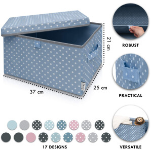 LIFENEY 2-Set Aufbewahrungsbox Kinder (37x25x21cm) I Aufbewahrungskorb für Kinderzimmer und Wohnbereich I Kinder Aufbewahrungskiste (Türkis Punkte)