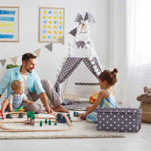 LIFENEY 2-Set Aufbewahrungsbox Kinder (37x25x21cm) I Aufbewahrungskorb für Kinderzimmer und Wohnbereich I Kinder Aufbewahrungskiste (Türkis Punkte)
