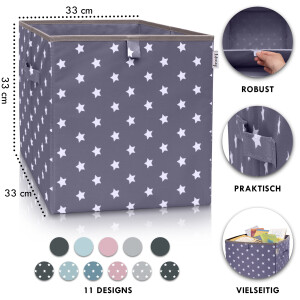 LIFENEY Aufbewahrungsbox mit Sternenmotiv in Dunkelgrau, Spielzeugbox mit Sternen passend für Würfelregale, Ordnungsbox für das Kinderzimmer, Aufbewahrungskorb als Accessoire für Zuhause, 33x33x33 cm