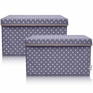 LIFENEY 2-Set Aufbewahrungsbox Kinder (37x25x21cm) I Aufbewahrungskorb für Kinderzimmer und Wohnbereich I Kinder Aufbewahrungskiste (Dunkelgrau Punkte)