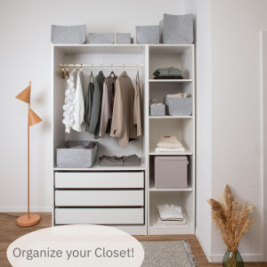 LIFENEY Aufbewahrungsbox Größe L - Schrank Organizer aus der Serie Organize your closet - Für Stauraum & Ordnung im Kleiderschrank - 54 x 37 x 21 cm, Material: Filz, Farbe: Grau