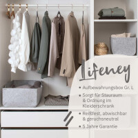 LIFENEY Aufbewahrungsbox Größe L - Schrank Organizer aus der Serie Organize your closet - Für Stauraum & Ordnung im Kleiderschrank - 54 x 37 x 21 cm, Material: Filz, Farbe: Grau