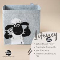 LIFENEY meets Shaun das Schaf Aufbewahrungsbox für Kinder - Filz-Box mit dem kultigen Schaf zum Verstauen von Spielzeug - 33 x 33 x 33 cm passend für klassische Würfelregale