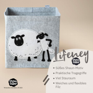 LIFENEY meets Shaun das Schaf Aufbewahrungsbox für Kinder - Filz-Box mit dem kultigen Schaf zum Verstauen von Spielzeug - 33 x 33 x 33 cm passend für klassische Würfelregale