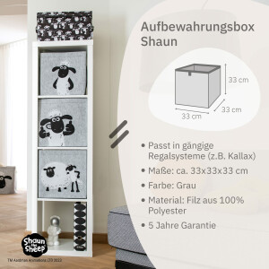 LIFENEY meets Shaun das Schaf Aufbewahrungsbox für Kinder - Filz-Box mit dem kultigen Schaf zum Verstauen von Spielzeug - 33 x 33 x 33 cm passend für klassische Würfelregale