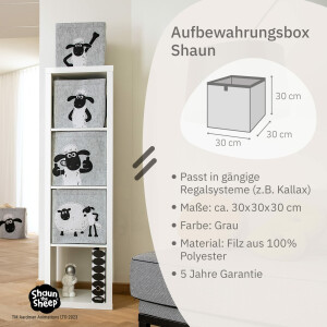 LIFENEY meets Shaun das Schaf Aufbewahrungsbox für Kinder - Filz-Box mit dem kultigen Schaf zum Verstauen von Spielzeug - 30 x 30 x 30 cm passend für klassische Würfelregale