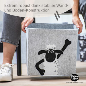 LIFENEY meets Shaun das Schaf Aufbewahrungsbox für Kinder - Filz-Box mit dem kultigen Schaf zum Verstauen von Spielzeug - 30 x 30 x 30 cm passend für klassische Würfelregale