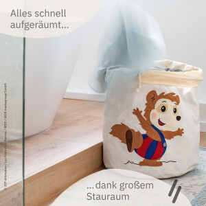 Lifeney meets "Bobo Siebenschläfer" Wäschekorb zusammenfaltbar für Kinder - Box mit verschließbarem Kordelzug zum Verstauen von Spielzeug - ca. 43,5 x 46 cm