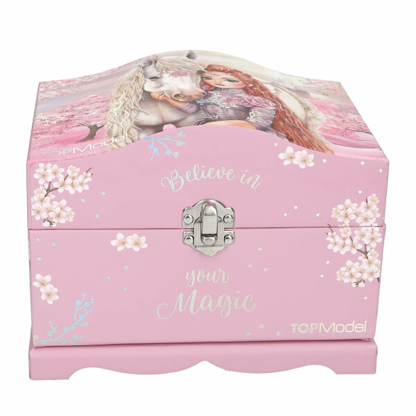 Depesche 13608 TOPModel Viva Violet - Schmuckkästchen in Rosa, mit Model Motiv, Pferd und Licht, Schmuckbox mit Spiegel