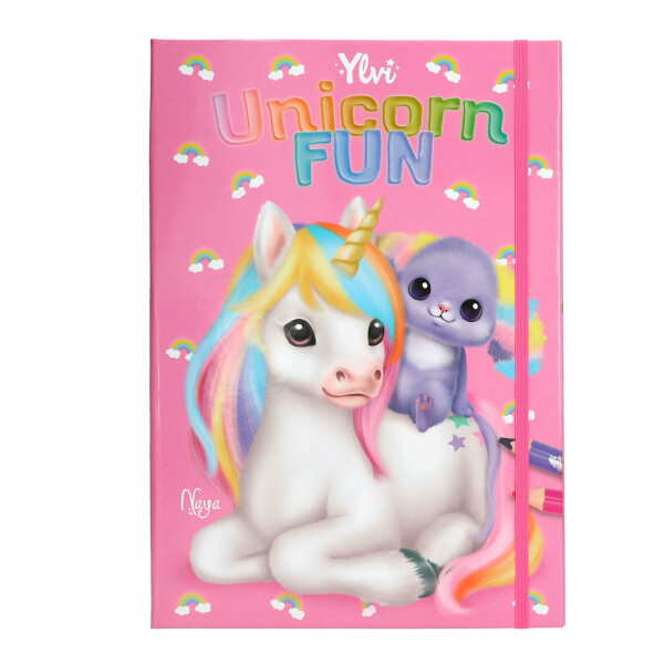 Depesche 13741 Ylvi Unicorn Fun - Malbuch mit 24 figürlich gestanzten Seiten zum Gestalten von Einhorn Motiven, inkl. 3 Stickerbogen