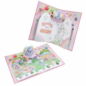 Depesche 13741 Ylvi Unicorn Fun - Malbuch mit 24 figürlich gestanzten Seiten zum Gestalten von Einhorn Motiven, inkl. 3 Stickerbogen