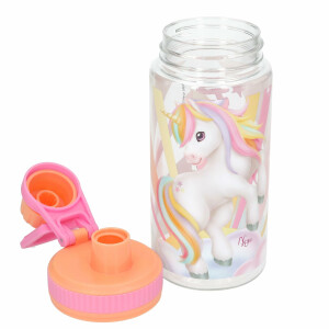 Depesche 14146 Ylvi Sugar Pop - Transparente Trinkflasche in Bonbon Farben, mit Einhorn Aufdruck, Trinkverschluss und Griff, Fassungsvermögen ca. 500 ml