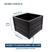 KHW Hochbeet Demeter M | 82×82×61 cm Garten Hochbeet | 336L Pflanzvolumen | 100% recycelter Kunststoff | wetterfest & UV-beständig | werkzeuglose Steckmontage | Anthrazit | Made in Germany