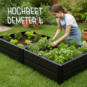 KHW Hochbeet Demeter L | 158×82×31 cm Garten Hochbeet | 336L Pflanzvolumen | 100% recycelter Kunststoff | wetterfest & UV-beständig | werkzeuglose Steckmontage | Anthrazit | Made in Germany