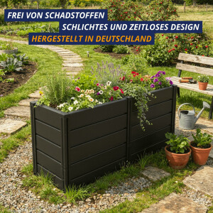 KHW Hochbeet Demeter L | 158×82×31 cm Garten Hochbeet | 336L Pflanzvolumen | 100% recycelter Kunststoff | wetterfest & UV-beständig | werkzeuglose Steckmontage | Anthrazit | Made in Germany