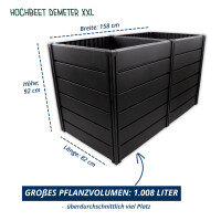 KHW Hochbeet Demeter XXL | 158×82×92 cm Garten Hochbeet | 1008L Pflanzvolumen | 100% recycelter Kunststoff | wetterfest & UV-beständig | werkzeuglose Steckmontage | Anthrazit | Made in Germany