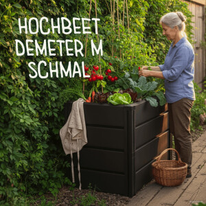 KHW Hochbeet Demeter M Schmal | 82×44×61 cm Garten Hochbeet | 196L Pflanzvolumen | 100% recycelter Kunststoff | wetterfest & UV-beständig | werkzeuglose Steckmontage | Anthrazit | Made in Germany