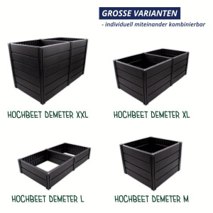 KHW Hochbeet Demeter M Schmal | 82×44×61 cm Garten Hochbeet | 196L Pflanzvolumen | 100% recycelter Kunststoff | wetterfest & UV-beständig | werkzeuglose Steckmontage | Anthrazit | Made in Germany