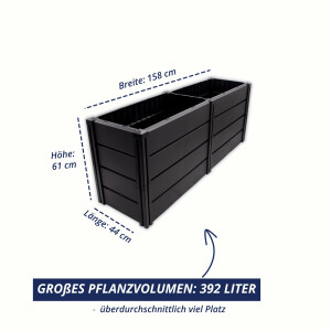 KHW Hochbeet Demeter XL Schmal | 158×44×61 cm Garten Hochbeet | 392L Pflanzvolumen | 100% recycelter Kunststoff | wetterfest & UV-beständig | werkzeuglose Steckmontage | Anthrazit | Made in Germany