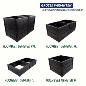 KHW Hochbeet Demeter XL Schmal | 158×44×61 cm Garten Hochbeet | 392L Pflanzvolumen | 100% recycelter Kunststoff | wetterfest & UV-beständig | werkzeuglose Steckmontage | Anthrazit | Made in Germany