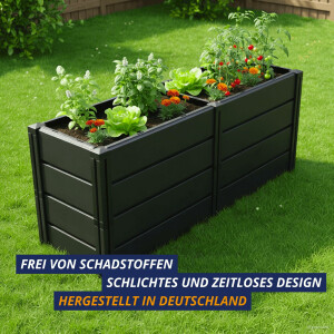 KHW Hochbeet Demeter XL Schmal | 158×44×61 cm Garten Hochbeet | 392L Pflanzvolumen | 100% recycelter Kunststoff | wetterfest & UV-beständig | werkzeuglose Steckmontage | Anthrazit | Made in Germany