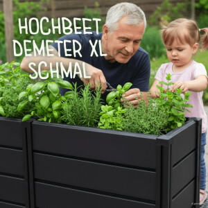 KHW Hochbeet Demeter XL Schmal | 158×44×61 cm Garten Hochbeet | 392L Pflanzvolumen | 100% recycelter Kunststoff | wetterfest & UV-beständig | werkzeuglose Steckmontage | Anthrazit | Made in Germany