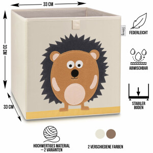LIFENEY Aufbewahrungsbox mit Igel Motiv I Spielzeugbox mit Tiermotiv passend für Würfelregale I Ordnungsbox für das Kinderzimmer I Aufbewahrungskorb Kinder