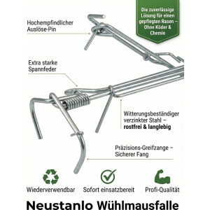 Neustanlo Wühlmausfalle | 2 Stück | robuste Metallfalle gegen Wühlmäuse | einfache Handhabung | wiederverwendbar | effektive Schadnagerbekämpfung im Garten