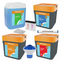 STEINBACH | Wasserpflege Set Classic XXL I Pool Chlor Starterset für Einsteiger I Mini-Multitabs, Kristallklar, Dosierschwimmer, Testkit, pH-Senker & Chlorgranulat | Pool-Zubehör-Set für Anfänger