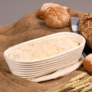 Neustanlo | Gärkörbchen Oval aus Rattan | 35,5 x 15,5 x 9 cm Brotgärkorb mit abnehmbarem Textilfutter | Natur Brotform für Sauerteig & Hefeteig | Backzubehör für Brotbacken