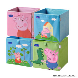 LIFENEY meets Peppa Wutz Aufbewahrungsboxen für Kinder 4er Set - Box-Set mit Peppa Pig Motiven zur Aufbewahrung von Spielzeug - 30 x 30 x 30 cm passend für klassische Würfelregale