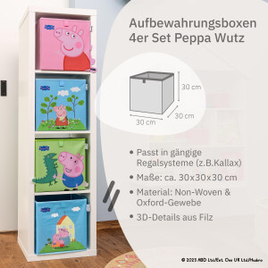 LIFENEY meets Peppa Wutz Aufbewahrungsboxen für Kinder 4er Set - Box-Set mit Peppa Pig Motiven zur Aufbewahrung von Spielzeug - 30 x 30 x 30 cm passend für klassische Würfelregale