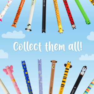 LEGAMI - Set aus 7 radierbaren Gelstiften mit wärmeempfindlicher Tinte, in verschiedenen Farben Marienkäfer, Lama, Bunny, Hai, Giraffe, Monster und Teddy 0,7 mm Spitze