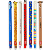 LEGAMI - Set aus 7 radierbaren Gelstiften mit wärmeempfindlicher Tinte, in verschiedenen Farben Marienkäfer, Lama, Bunny, Hai, Giraffe, Monster und Teddy 0,7 mm Spitze