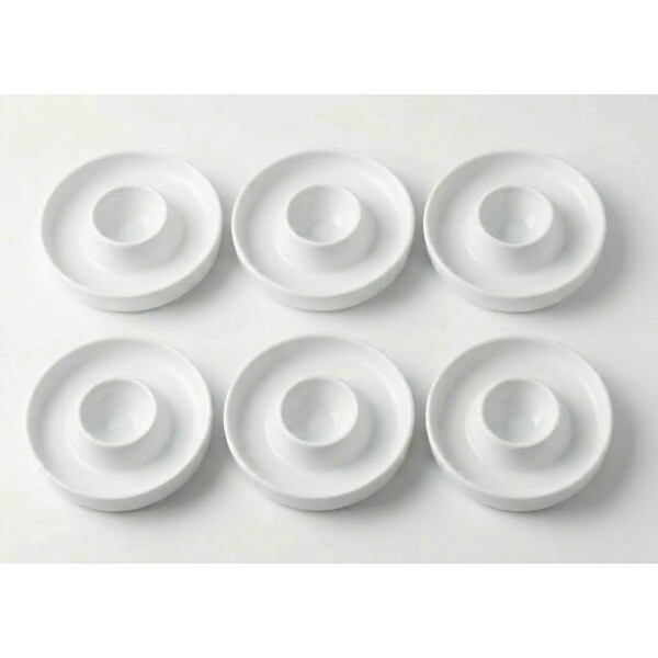 Neustanlo | Eierbecher Set 6 Stück | Eierhalter aus Kunststoff PP | mit Ablagefläche für Eierschalen | Ø 10 cm x H 2 cm | Weiß | ideal für Frühstück, Brunch & Haushalt