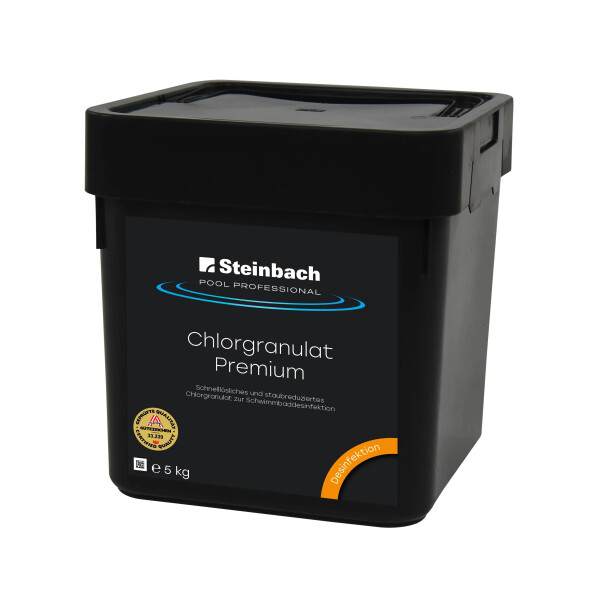 Steinbach Pool Professional Chlorgranulat Premium 5 kg | schnelllösliches Pool Chlor | pH-neutral & staubarm | zur Desinfektion & Schockbehandlung | gegen Algen Viren Pilze