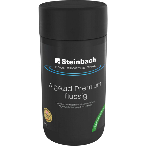 Steinbach Pool Professional Algezid Premium 1 l | Hochkonzentrierter Algenschutz für Pool & Schwimmbad | Schaumfrei | Langzeitwirkung | Für glasklares Wasser | Flüssiges Algenmittel