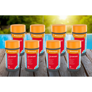 Steinbach Poolpflege Chlortabs 20g schnelllöslich - 0757201TV08-8X 1 kg - Für Erstdosierung & Dauerdosierung in kleinen Pools - Wirkt gegen Pilze & Viren & Trübstoffe - pH-neutral & rückstandsfrei