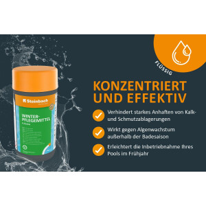 Steinbach Poolpflege Winterpflegemittel flüssig - 0753701TV08-8X 1l - Konzentrat gegen Algen & Ablagerungen - Sorgt für sauberes Poolwasser bis zum Frühjahr - Schaumfrei & mit Langzeitwirkung