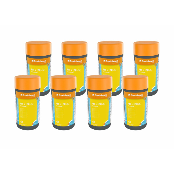 Steinbach Poolpflege pH-Plus Granulat - 0753201TV08-8X 1kg - Zur pH-Wert-Erhöhung im Pool - Gut löslich & staubreduziert - Für stabile Wasserwerte & bessere Desinfektionswirkung