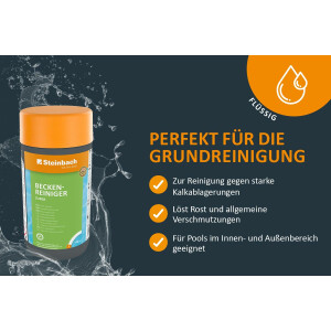 STEINBACH Poolpflege Beckenreiniger Super - 0755201TV08-8X 1l - Gegen Starke Kalkablagerungen & Rost - Für Frühjahrsreinigung - Saure Formel - Für Innen- & Außenpools