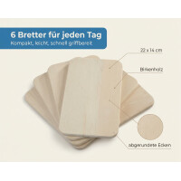 Neustanlo Frühstücksbrettchen 6er Set | Birkenholz Schneidebrett & Brotzeitbrett | robust & pflegeleicht | Holzbrettchen für Frühstück Küche Servieren | 22 x 14 cm