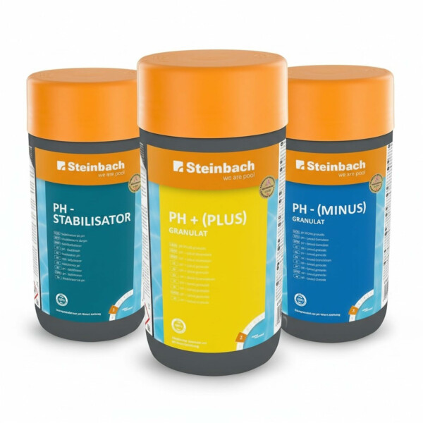Steinbach Poolpflege Set 3-teilig | pH-Plus 1kg + pH-Minus 1,5kg + pH-Stabilisator 1kg | Regulierung & Stabilisierung des Poolwassers | für klare Wasserwerte & optimale Desinfektion